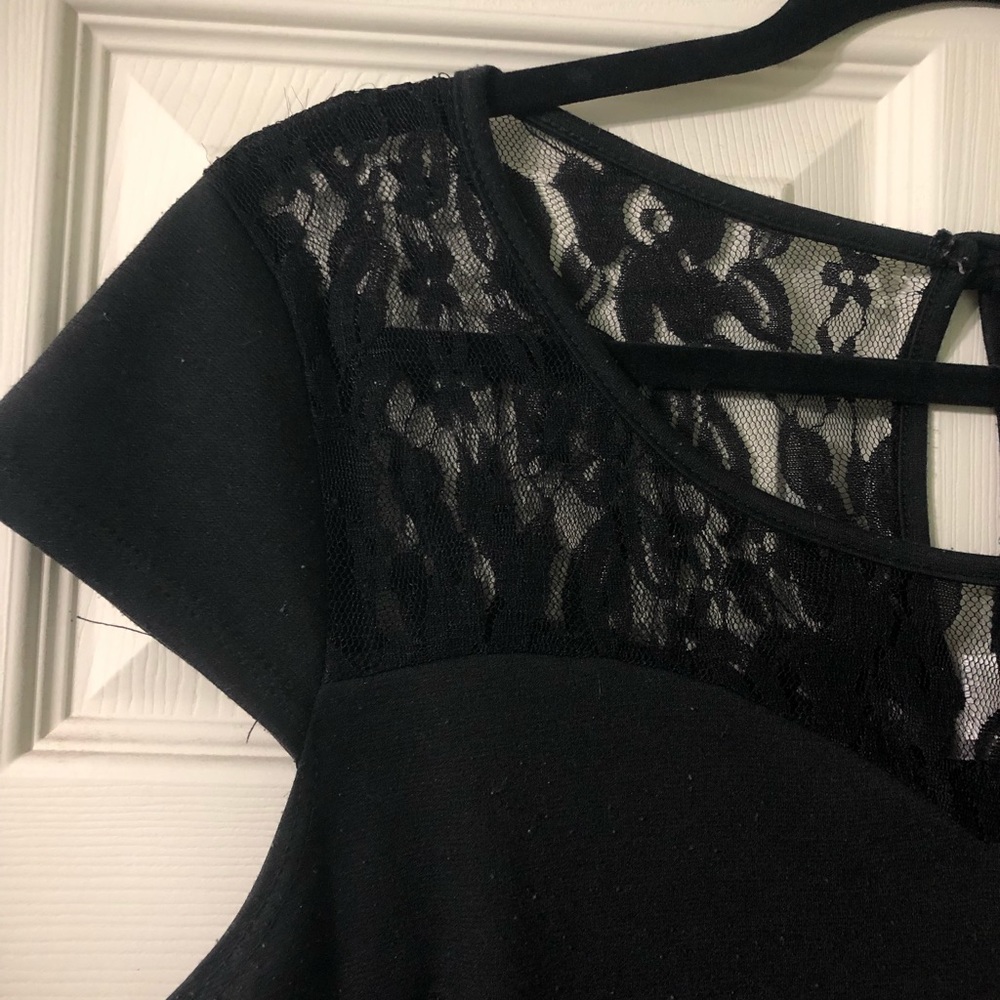 Black Mini-Dress with Lace Detail - Picture 3 of 5
